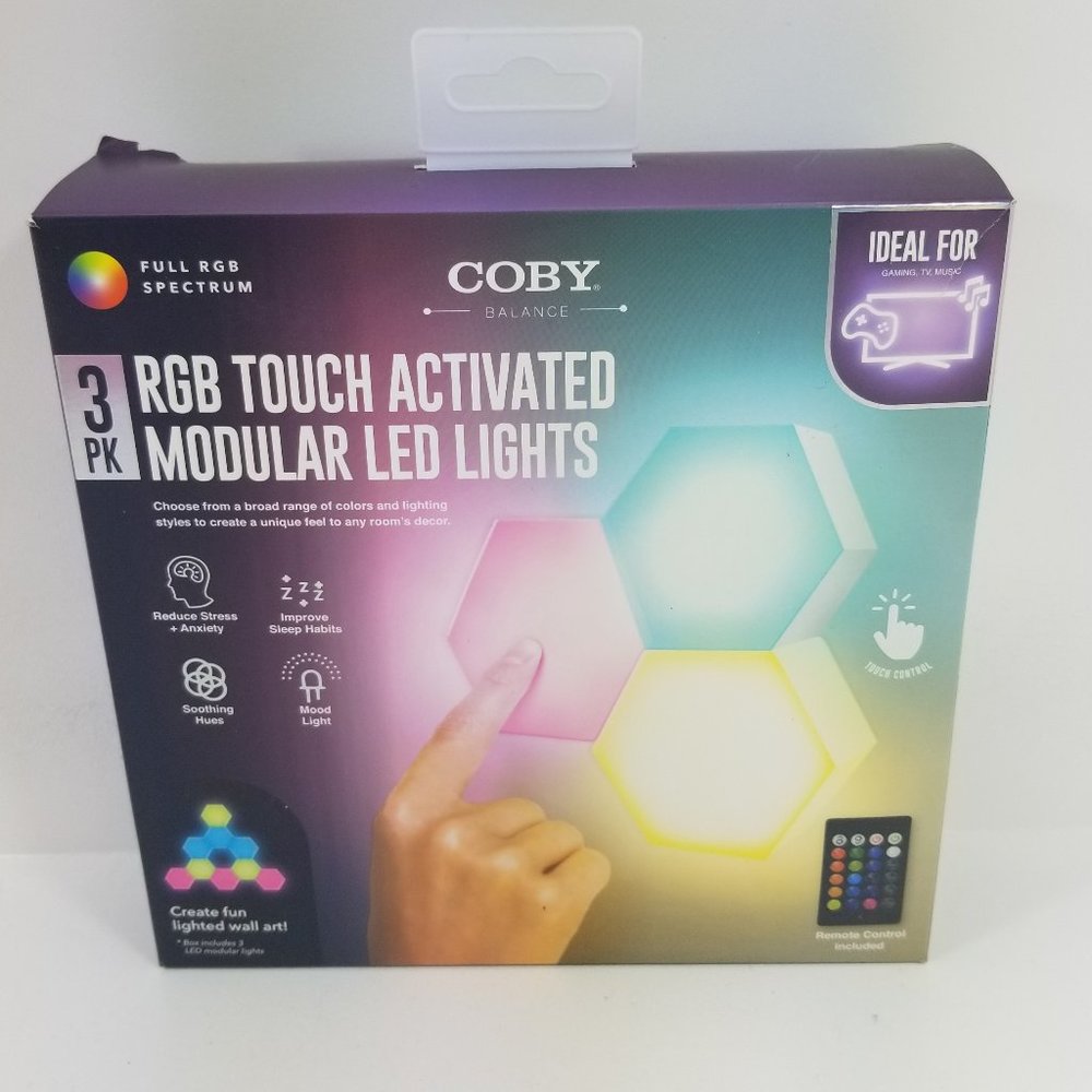 Coby RGB Touch Activated Modular LED Light 3 pack with control remote.